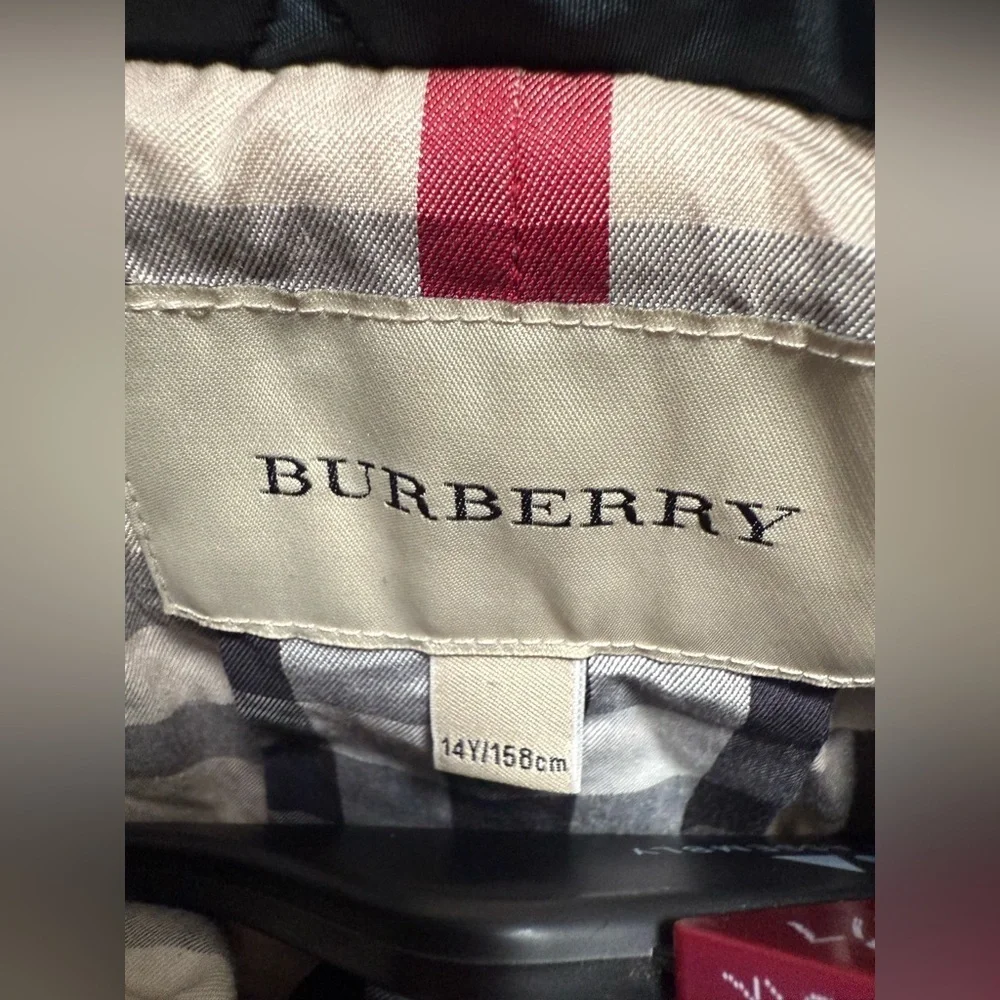 Burberry London Girls Navy Quilted Jacket Size 14Y Nova Check Lined Coat